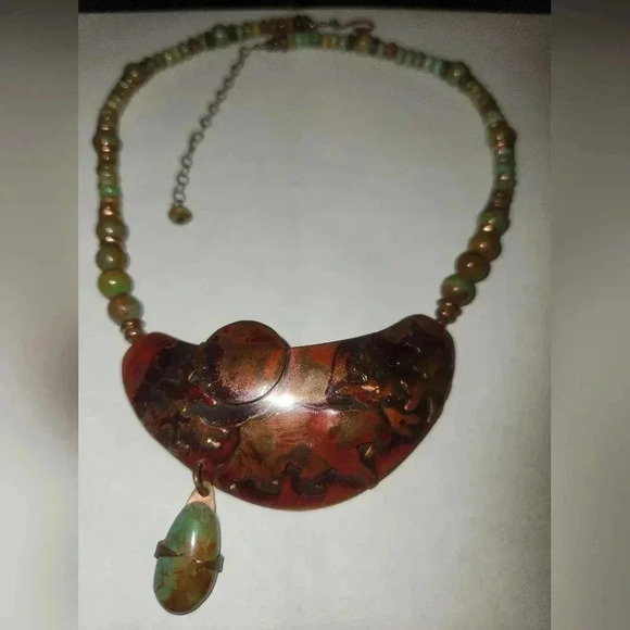 Western Statment necklace of Copper& jasper #10/20 "Sky Vista" Ildanach Studios - Picture 1 of 13